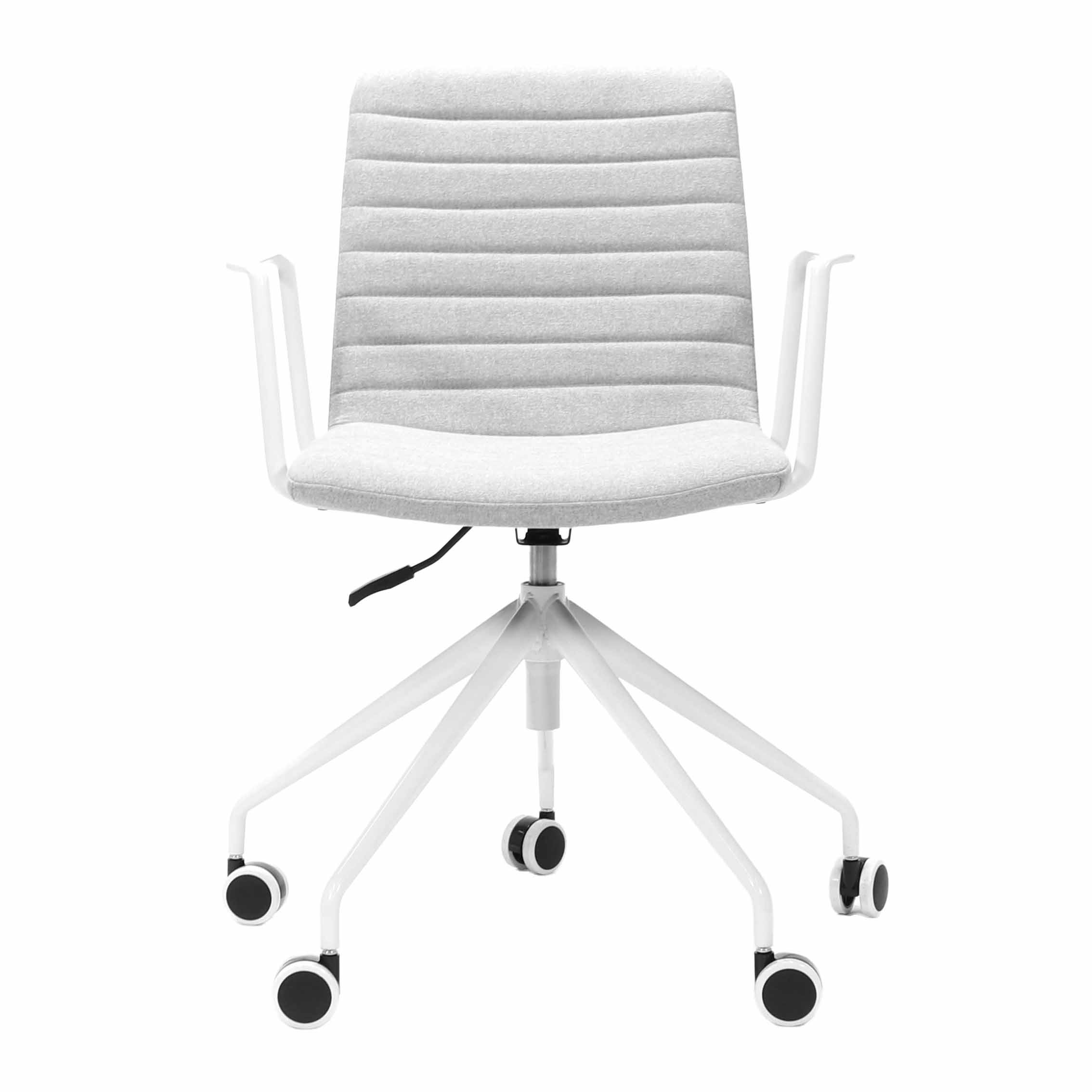 Pixel 5 Star Swivel Chair - With Arms - Light Grey Fabric - White Frame